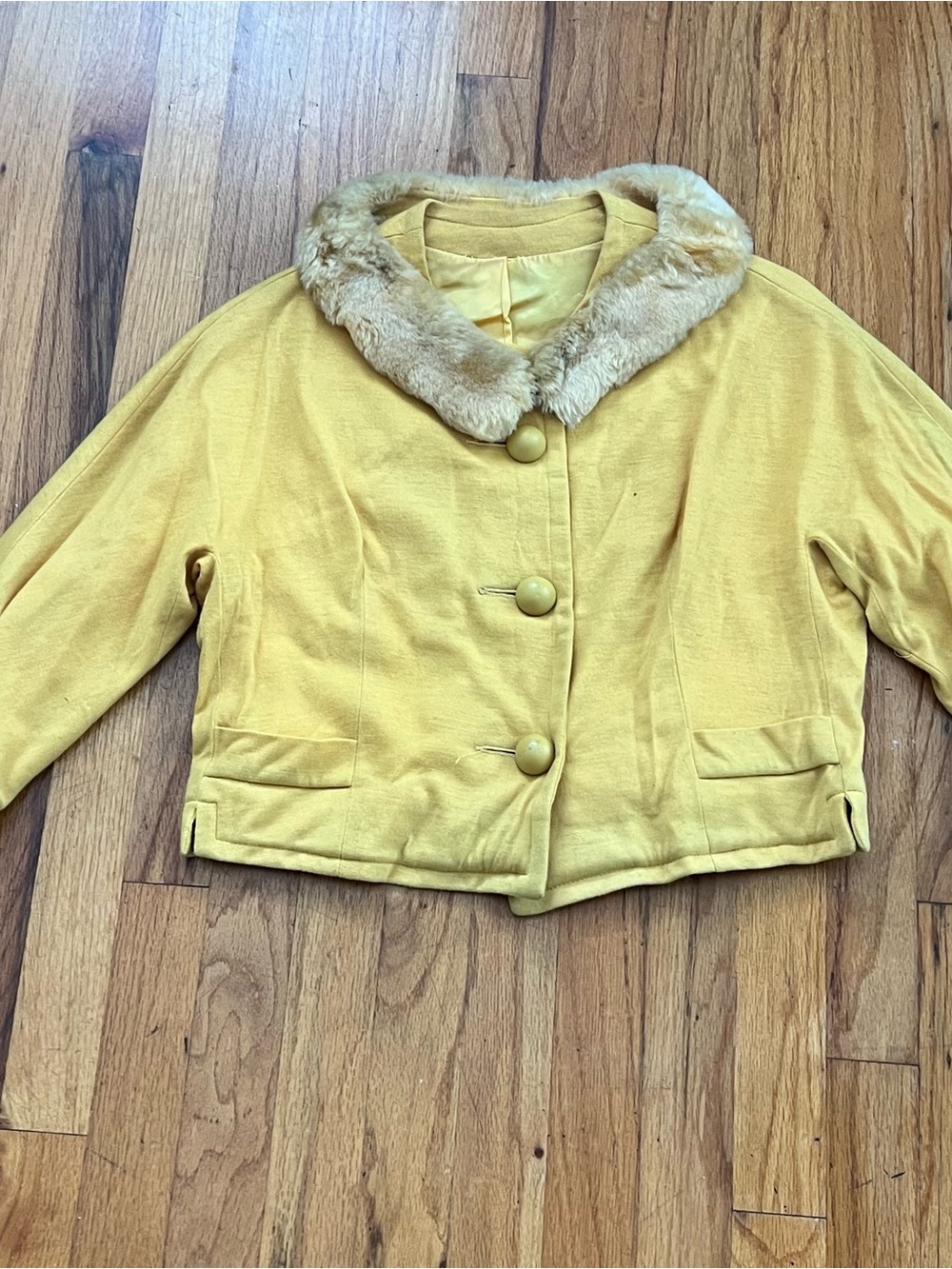 Vintage Yellow Cropped Jacket with Faux Fur Collar